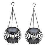 Set of 2 Waterproof Solar Outdoor Lanterns Decorative Black Metal Pumpkin LED Lights