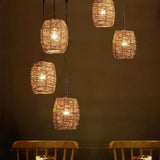 Set of 3 Natural Burlywood Wicker Pendant Lights for Indoor and Outdoor Living Spaces