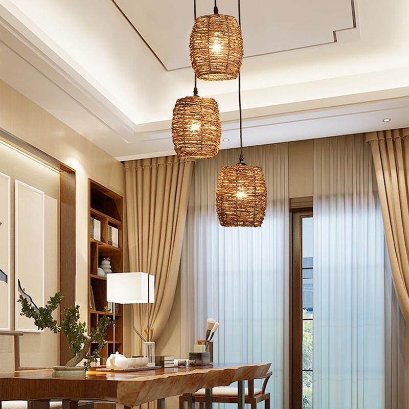 Set of 3 Natural Burlywood Wicker Pendant Lights for Indoor and Outdoor Living Spaces