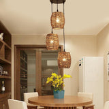 Set of 3 Natural Burlywood Wicker Pendant Lights for Indoor and Outdoor Living Spaces