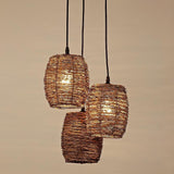 Set of 3 Natural Burlywood Wicker Pendant Lights for Indoor and Outdoor Living Spaces