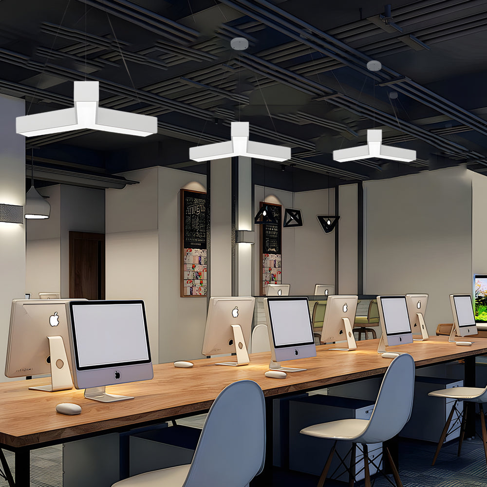 Set of 4 Modern Y Shaped LED Office Pendant Lights Seamless Linear Hanging Fixtures for Workspace