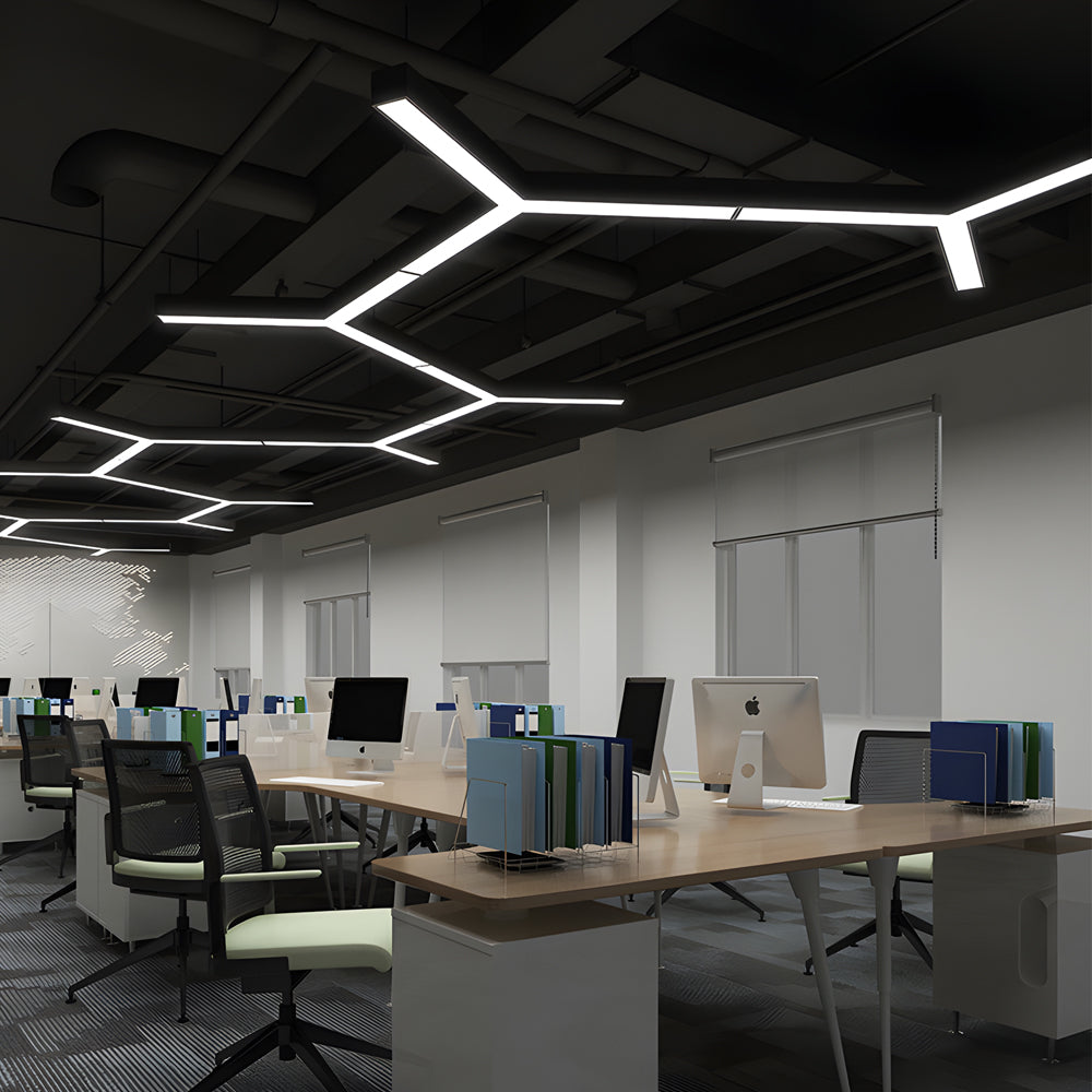Set of 4 Modern Y Shaped LED Office Pendant Lights Seamless Linear Hanging Fixtures for Workspace