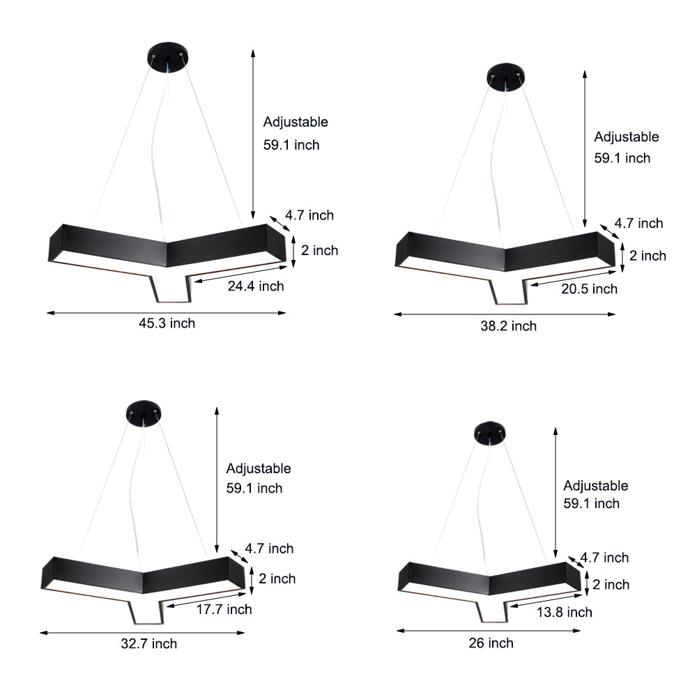 Set of 4 Modern Y Shaped LED Office Pendant Lights Seamless Linear Hanging Fixtures for Workspace