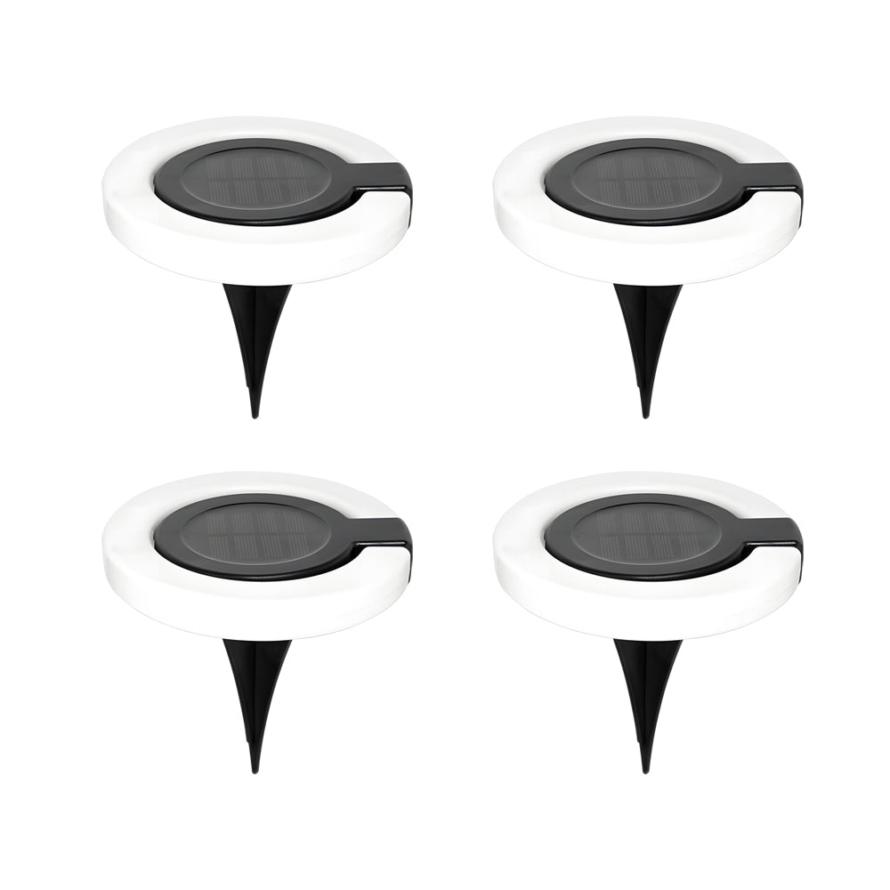 Set of 4 Round Foldable Solar Deck Lights Modern Outdoor Disk Lamps for Garden Pathway and Yard Lighting