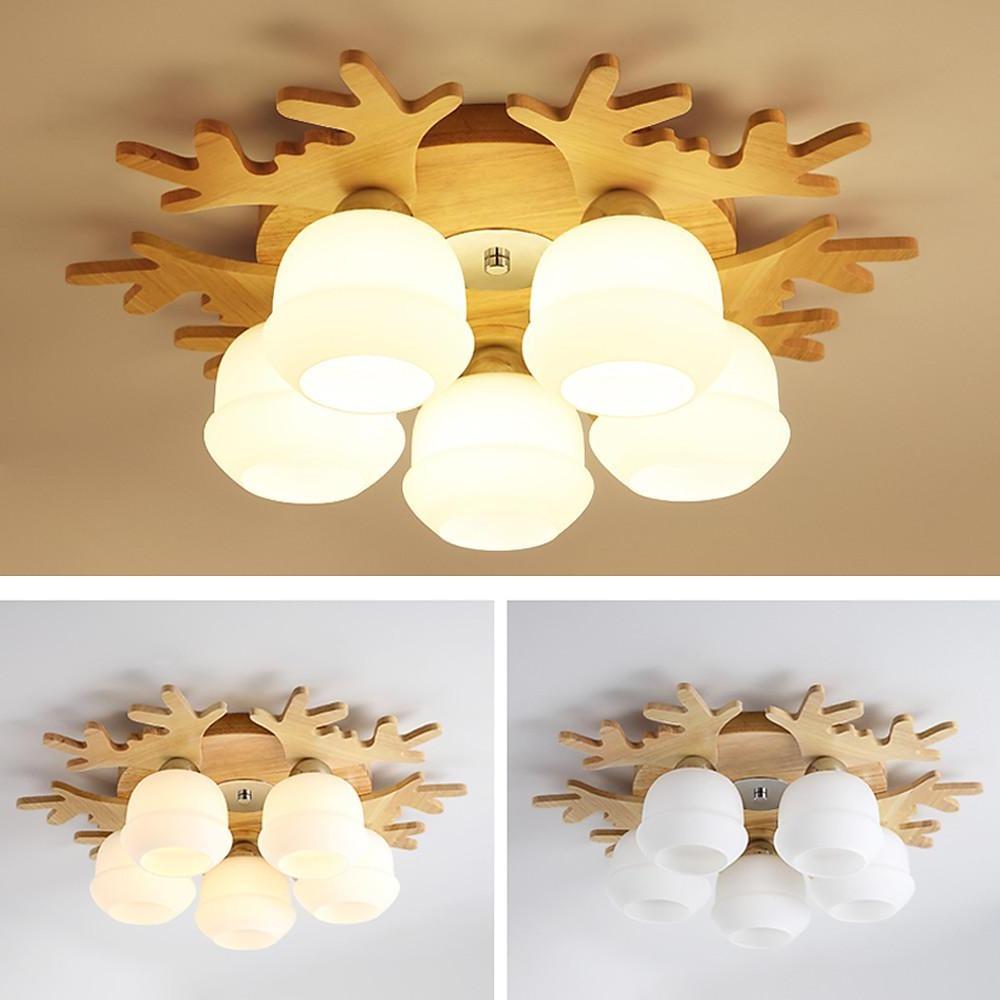 Modern Bamboo Globe Cluster Flush Mount Ceiling Light for Bedroom Living Room 3 5 7 Light