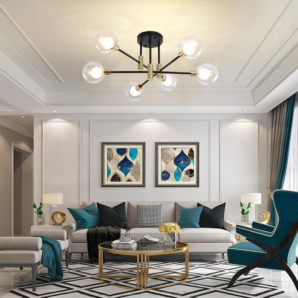 Modern 6 Light Glass Globe Sputnik Flush Mount LED Ceiling Light for Bedroom and Living Room