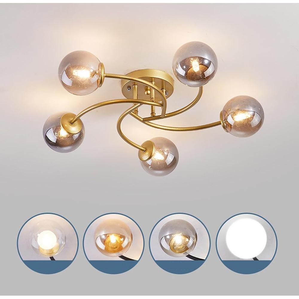 Modern Swirled Metal Flush Mount Light with Elegant Glass Globes for Ambient Bedroom Lighting