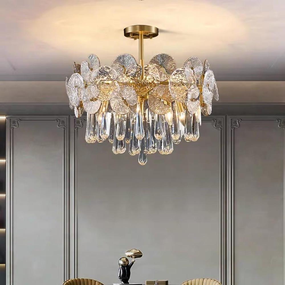 Modern Lantern Crystal Flush Mount Ceiling Light Metal Candelabra LED Fixture