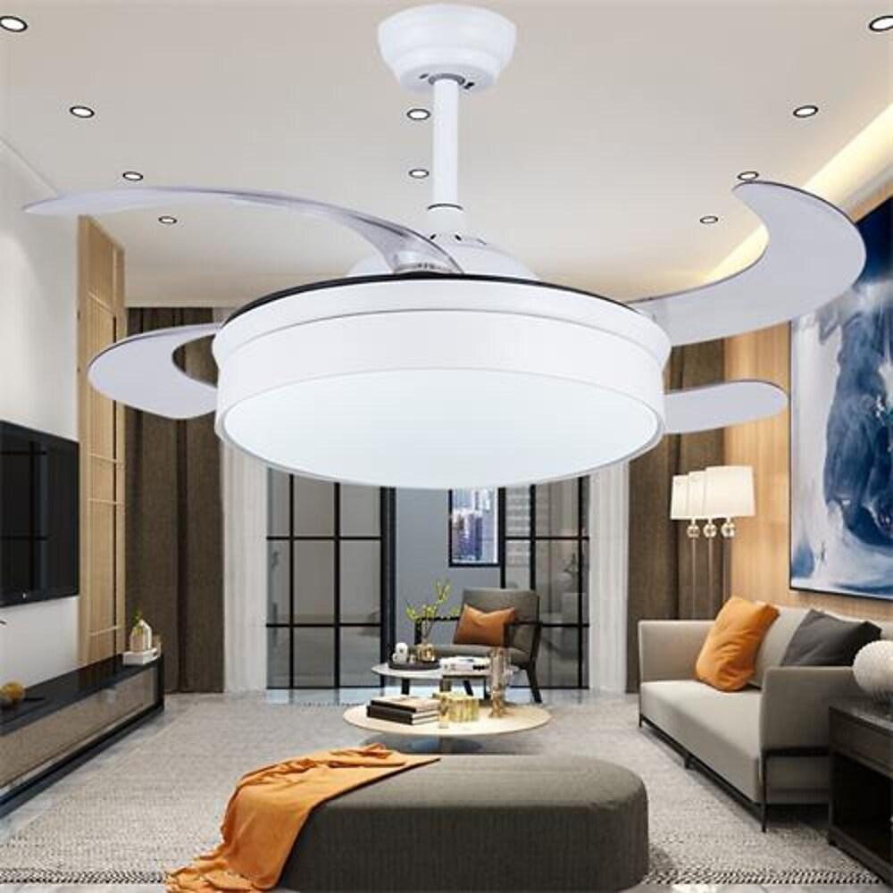 Nordic Drum LED Retractable Ceiling Fan with Remote and Invisible Blades for Modern Living Rooms