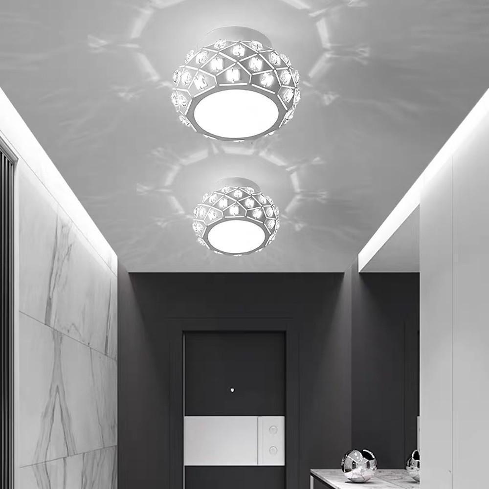 Modern Metal Crystal LED Flush Mount Ceiling Light for Hallway and Entryway Decor
