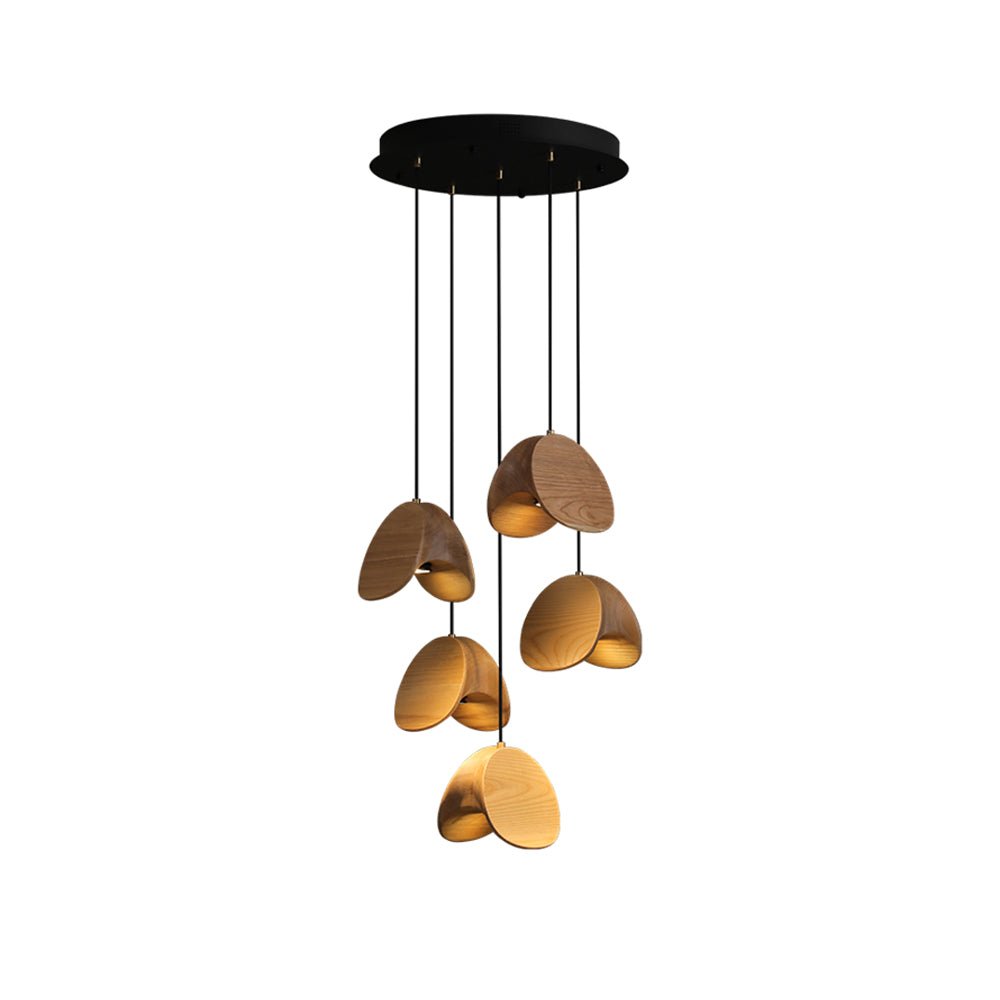 Siyuan Modern Wood Leaf Pendant Light LED Hanging Fixture for Dining Living Room