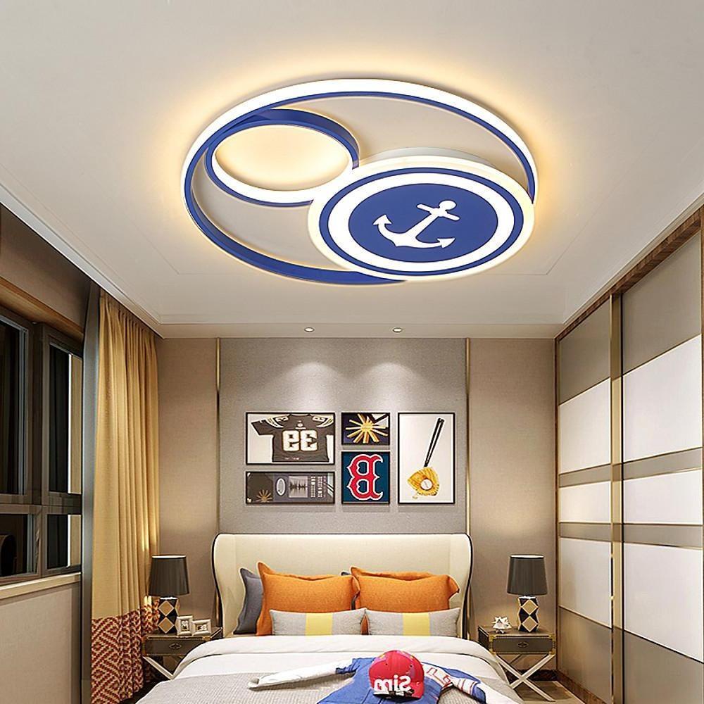 Modern Blue Circular LED Flush Mount Ceiling Light Dimmable Acrylic Fixture for Kids Bedroom