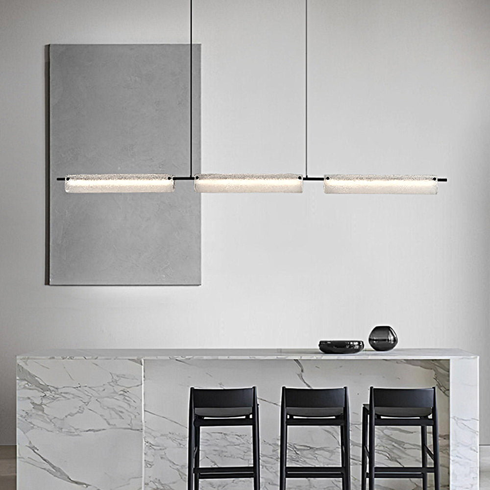 Sleek Black Copper Linear Island Light Modern LED Pendant Chandelier with Frosted Glass