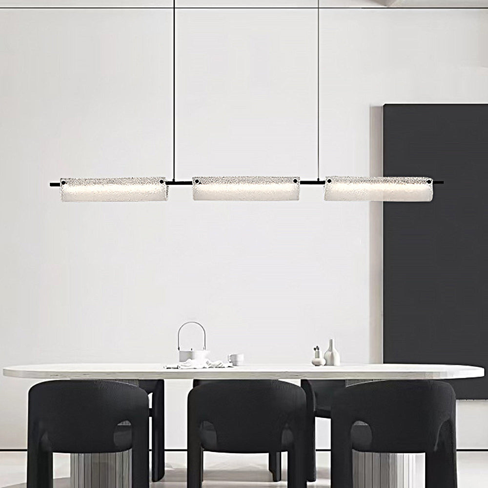 Sleek Black Copper Linear Island Light Modern LED Pendant Chandelier with Frosted Glass