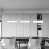 Sleek Black Copper Linear Island Light Modern LED Pendant Chandelier with Frosted Glass