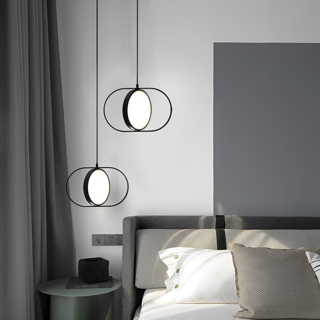 Sleek Black Round Hanging LED Ceiling Lamp with Three Step Dimming Adjustable Height Design
