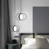Sleek Black Round Hanging LED Ceiling Lamp with Three Step Dimming Adjustable Height Design