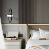 Sleek Black Round Hanging LED Ceiling Lamp with Three Step Dimming Adjustable Height Design