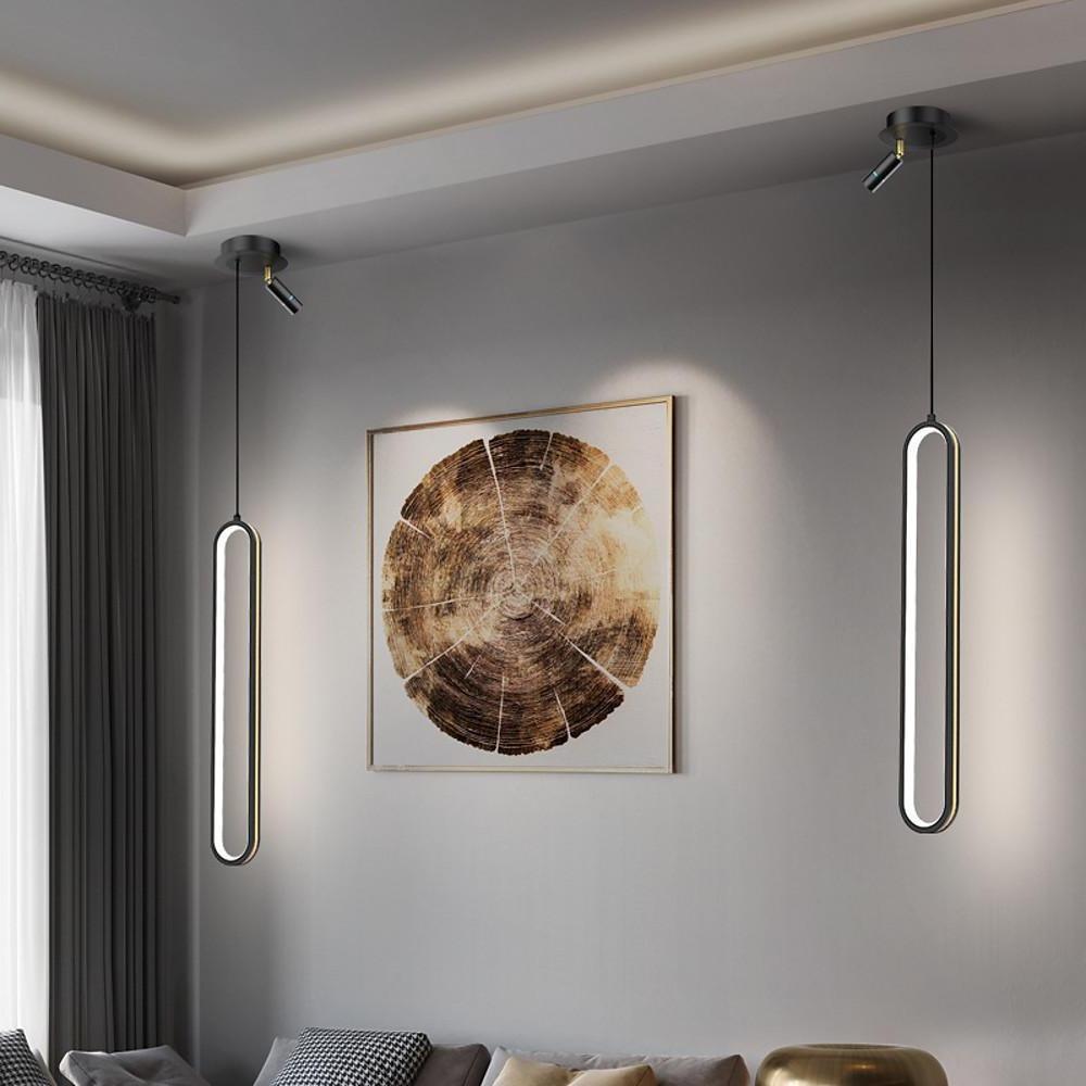 Sleek Elongated Modern LED Pendant Light with Metal and Acrylic Shades for Kitchen Island and Dining Room