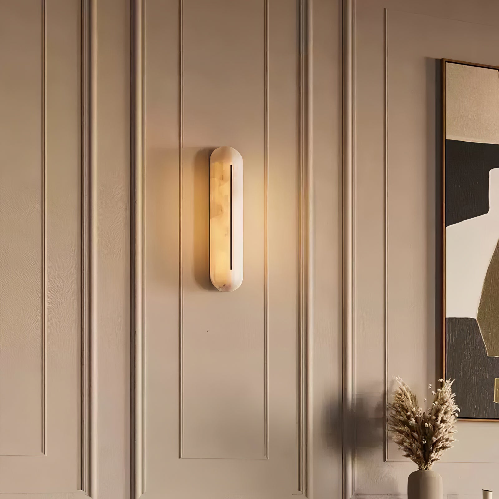 Slender Natural Alabaster LED Wall Sconce Modern Brass Indoor Lighting Fixture