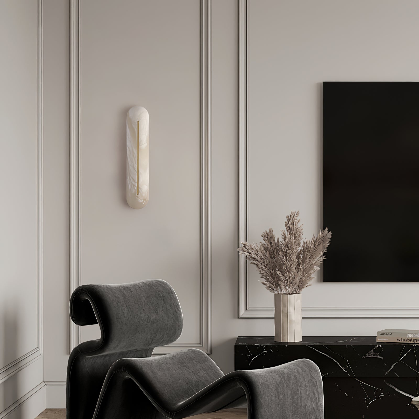 Slender Natural Alabaster LED Wall Sconce Modern Brass Indoor Lighting Fixture