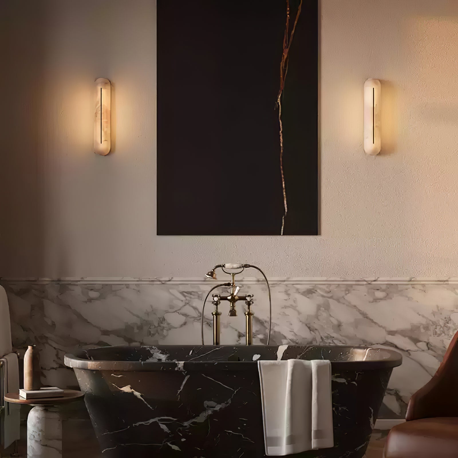 Slender Natural Alabaster LED Wall Sconce Modern Brass Indoor Lighting Fixture
