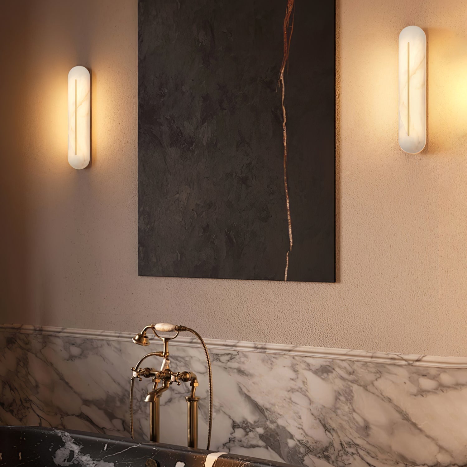 Slender Natural Alabaster LED Wall Sconce Modern Brass Indoor Lighting Fixture