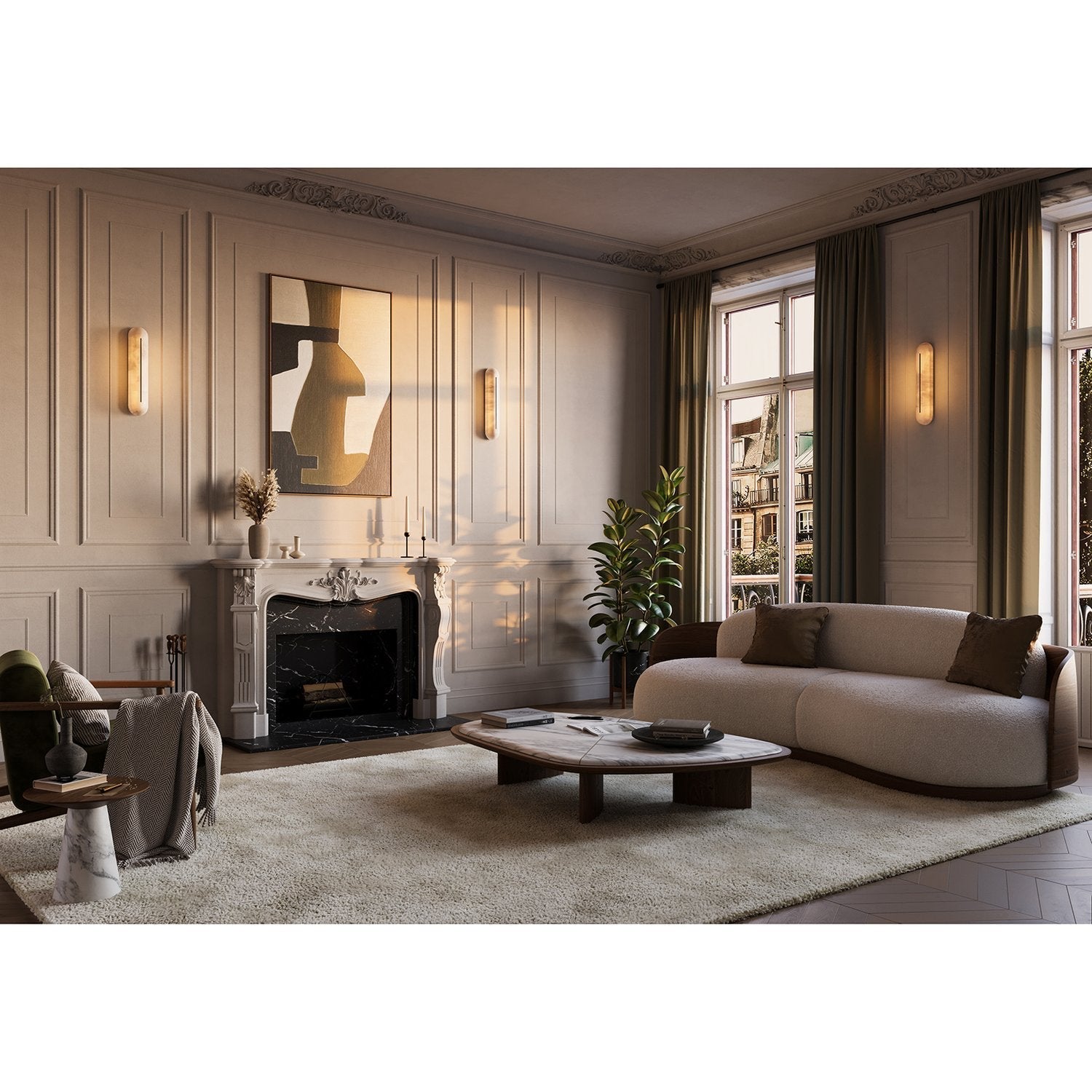 Slender Natural Alabaster LED Wall Sconce Modern Brass Indoor Lighting Fixture