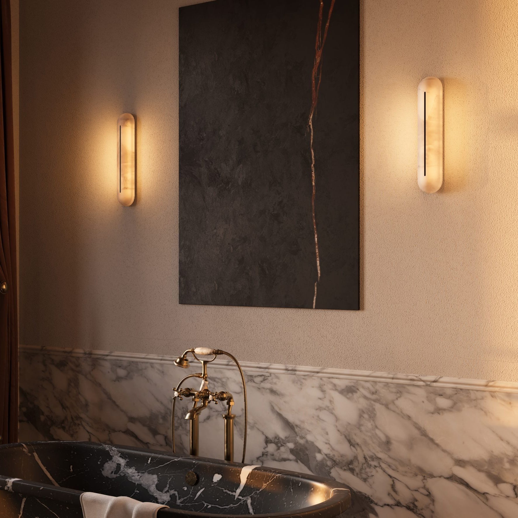 Slender Natural Alabaster LED Wall Sconce Modern Brass Indoor Lighting Fixture