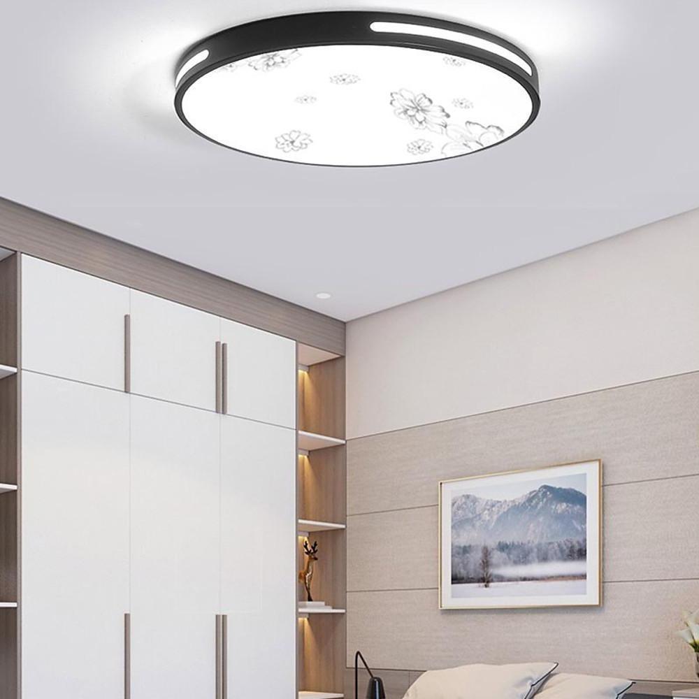 Modern Round Plant Pattern LED Flush Mount Ceiling Lamp for Bedroom Dining Room and Entryway
