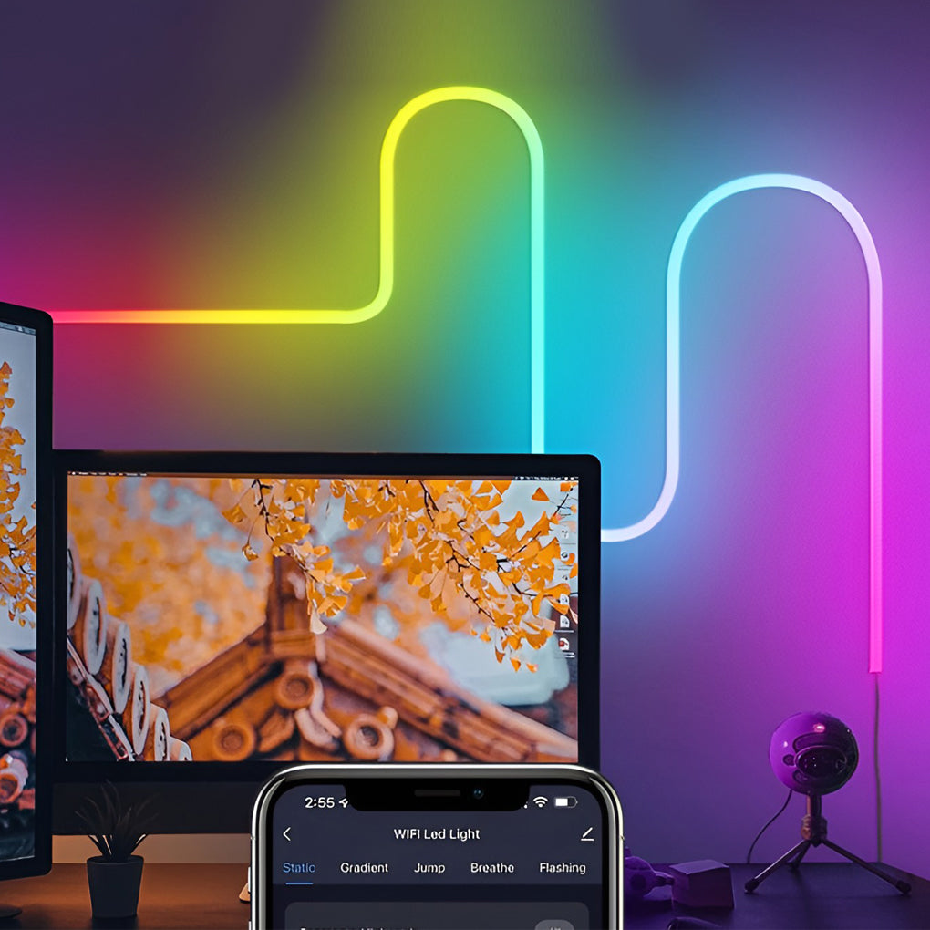 Smart APP Control RGB LED Strip Lights Flexible DIY Modeling Rope Light with Music Sync