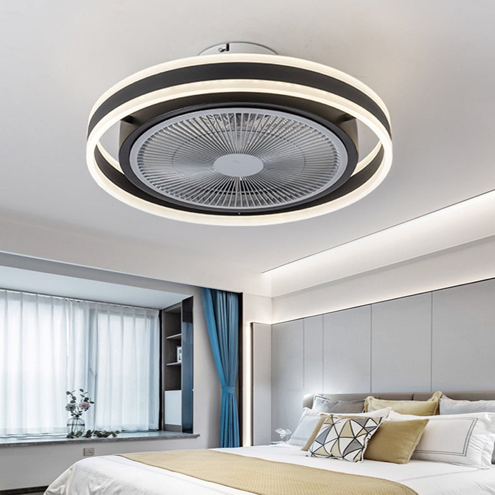 Modern Round Bladeless Ceiling Fan with Dimmable LED Light and Silent Inverter Motor