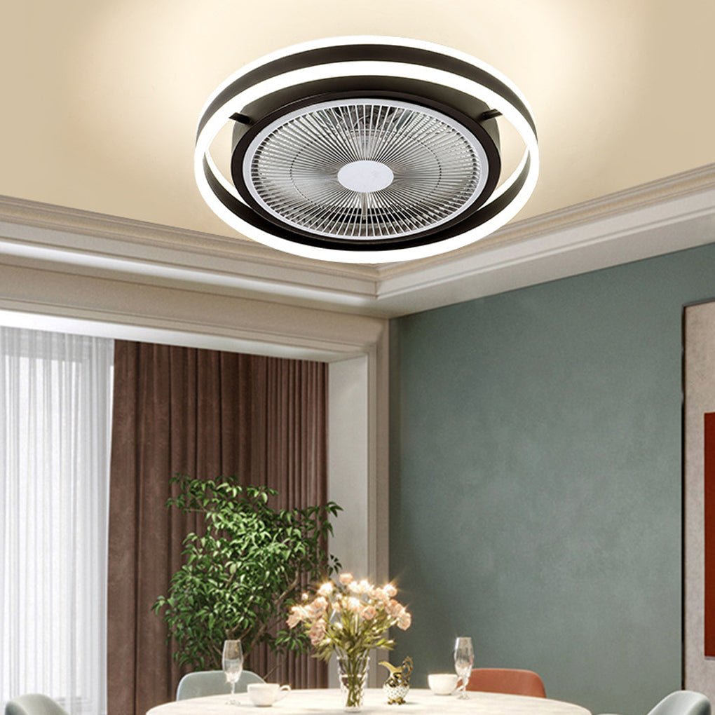 Modern Round Bladeless Ceiling Fan with Dimmable LED Light and Silent Inverter Motor