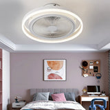 Modern Round Bladeless Ceiling Fan with Dimmable LED Light and Silent Inverter Motor