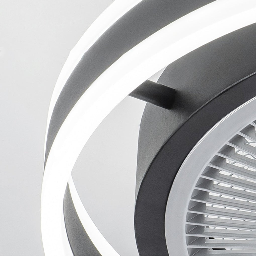 Modern Round Bladeless Ceiling Fan with Dimmable LED Light and Silent Inverter Motor