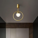 Nordic Gold Copper Ring LED Flush Mount Ceiling Light Fixture Modern Brass Circle Chandelier
