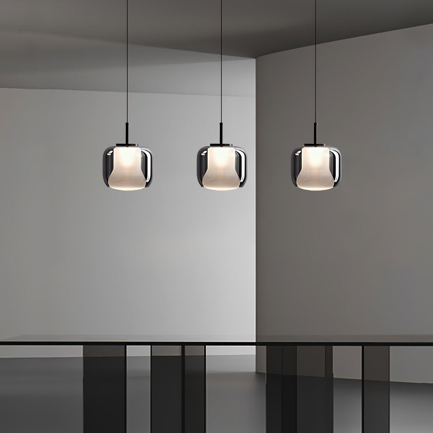 Smoke Gray Mouth Blown Glass Pendant Light Modern LED Minimalist Hanging Lamp for Indoor Spaces