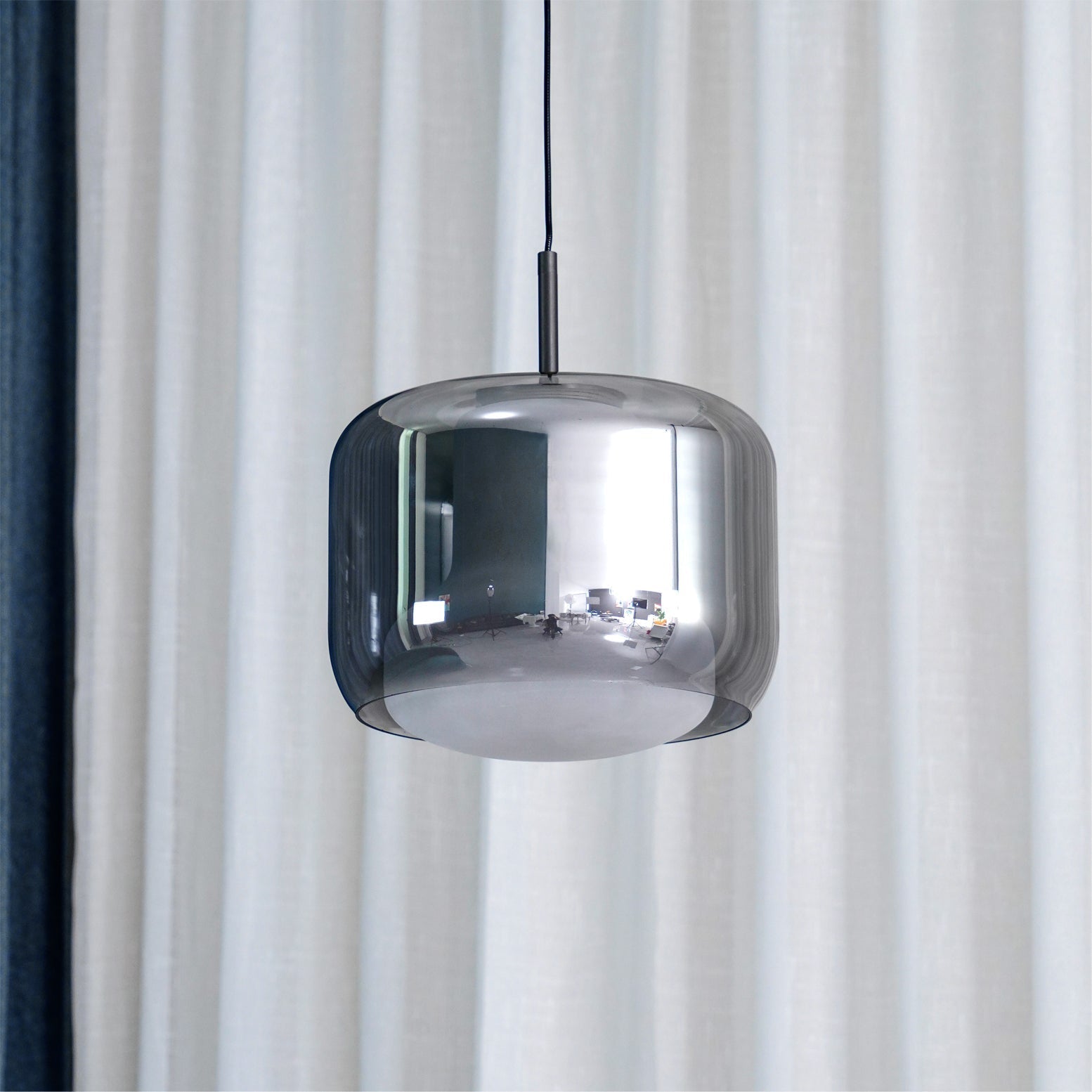 Smoke Gray Mouth Blown Glass Pendant Light Modern LED Minimalist Hanging Lamp for Indoor Spaces