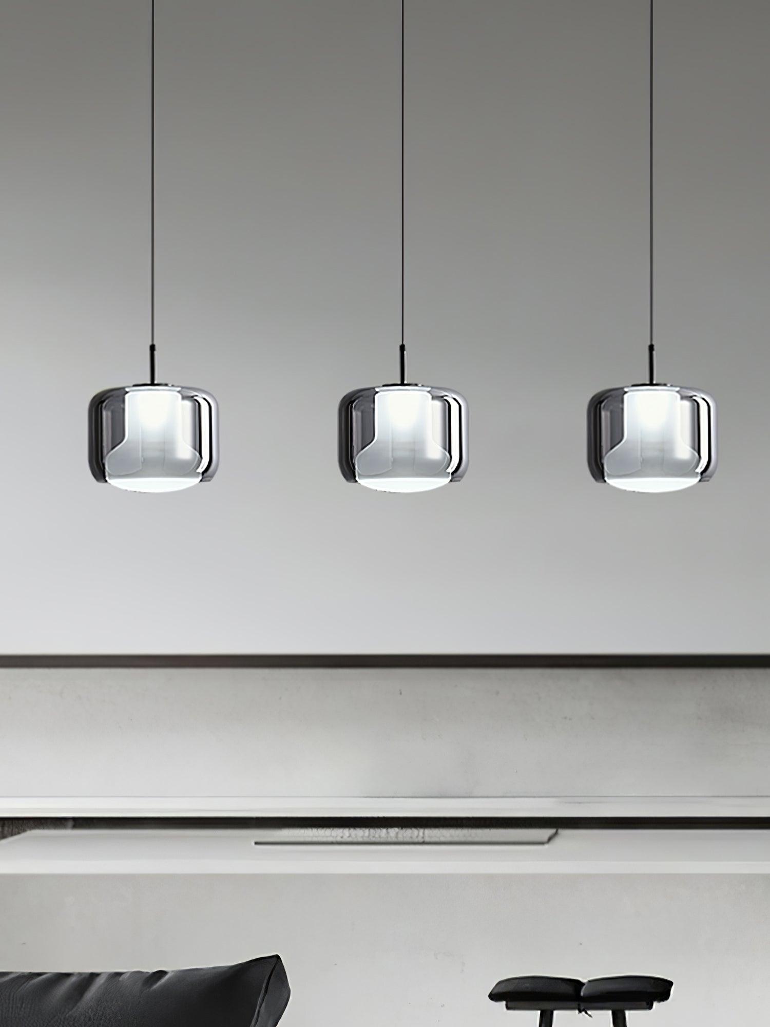 Smoke Gray Mouth Blown Glass Pendant Light Modern LED Minimalist Hanging Lamp for Indoor Spaces