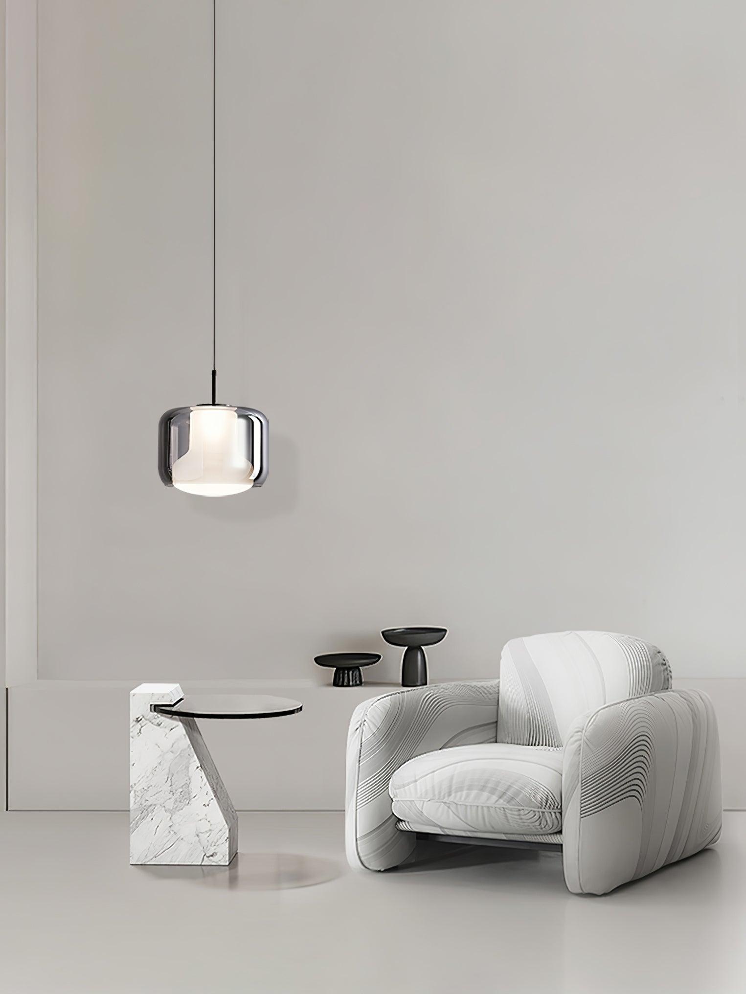 Smoke Gray Mouth Blown Glass Pendant Light Modern LED Minimalist Hanging Lamp for Indoor Spaces