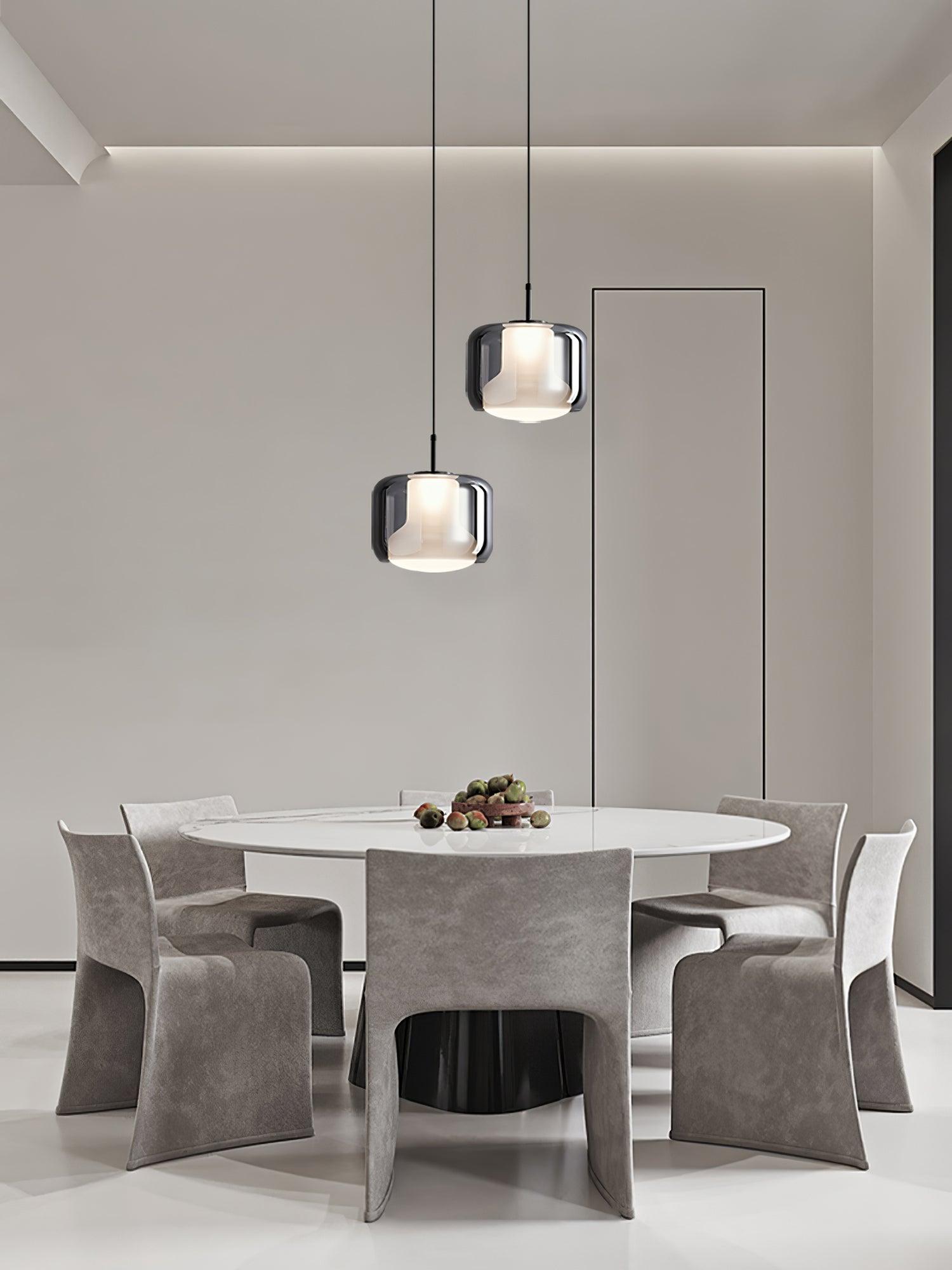 Smoke Gray Mouth Blown Glass Pendant Light Modern LED Minimalist Hanging Lamp for Indoor Spaces