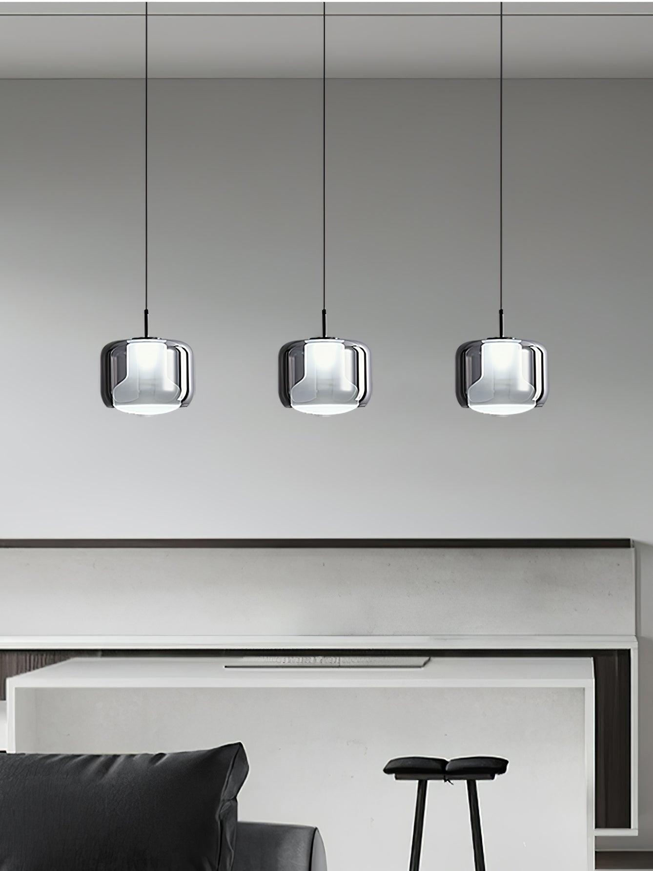 Smoke Gray Mouth Blown Glass Pendant Light Modern LED Minimalist Hanging Lamp for Indoor Spaces
