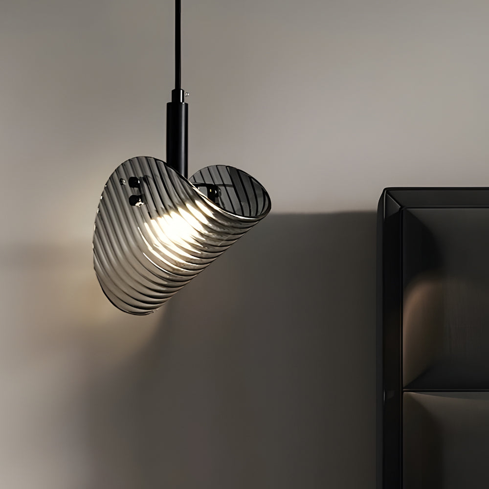 Smoke Gray Striped Glass LED Pendant Light Nordic Style Dimmable Hanging Lamp for Bedroom and Dining Room