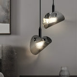 Smoke Gray Striped Glass LED Pendant Light Nordic Style Dimmable Hanging Lamp for Bedroom and Dining Room