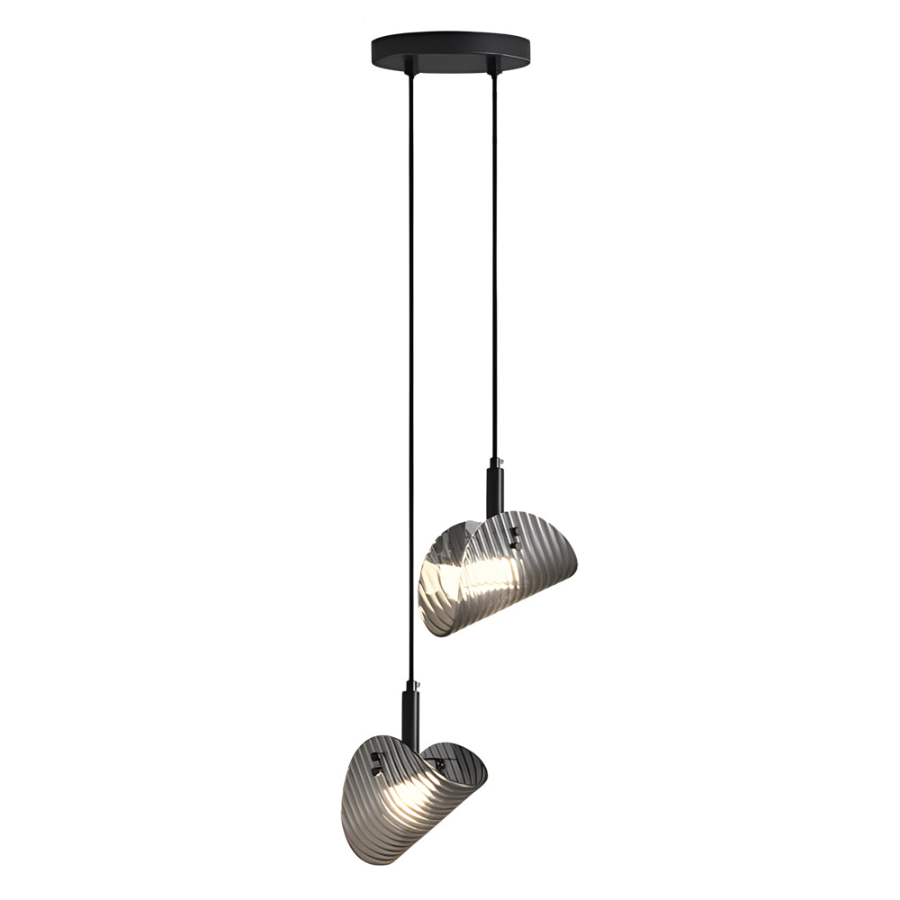 Smoke Gray Striped Glass LED Pendant Light Nordic Style Dimmable Hanging Lamp for Bedroom and Dining Room