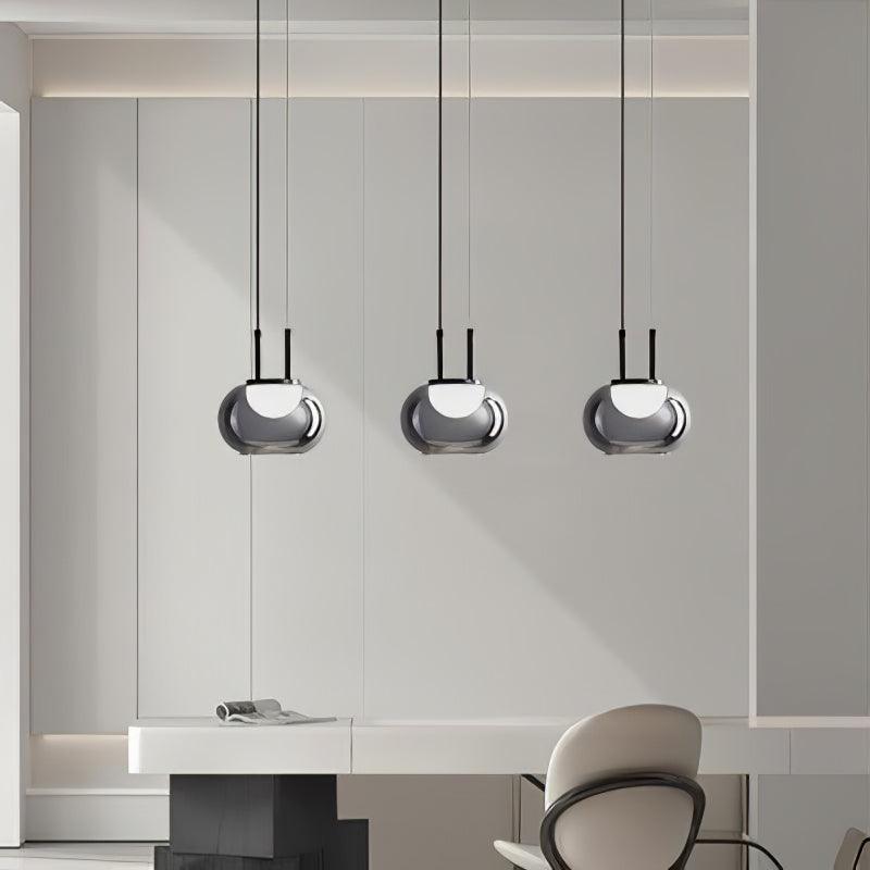 Smoky Grey Glass Globe Pendant Light Modern LED Hanging Ceiling Lamp