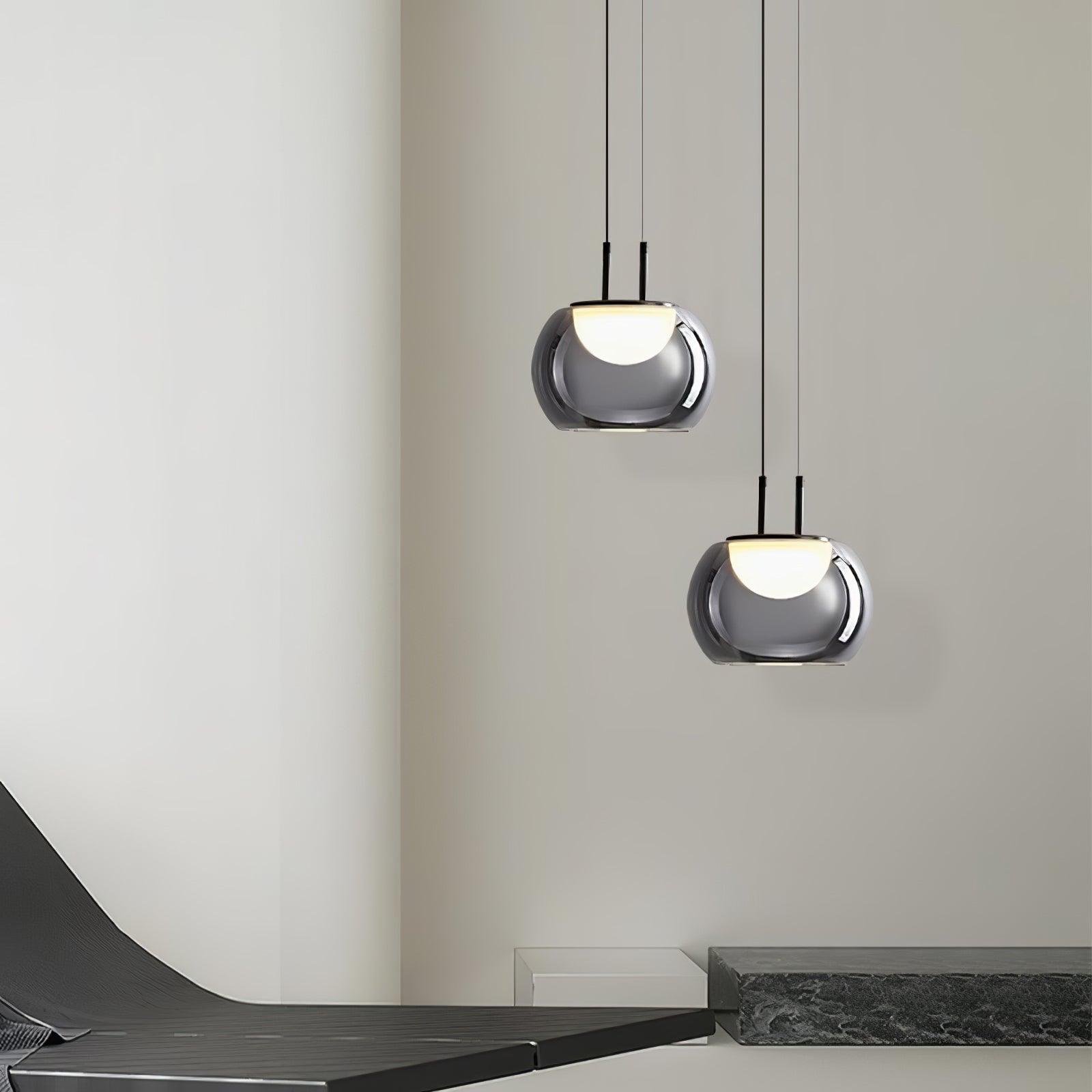 Smoky Grey Glass Globe Pendant Light Modern LED Hanging Ceiling Lamp
