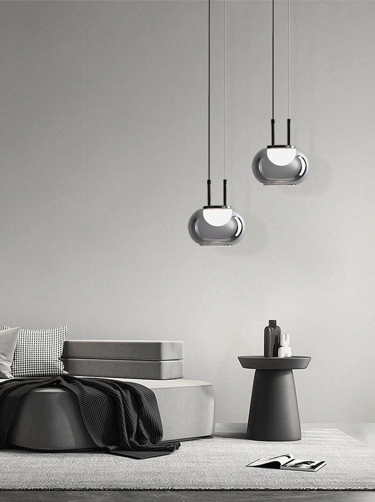 Smoky Grey Glass Globe Pendant Light Modern LED Hanging Ceiling Lamp