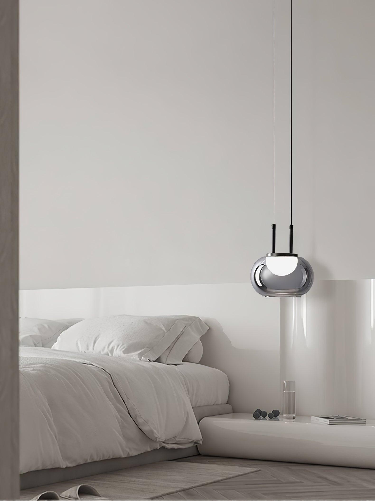 Smoky Grey Glass Globe Pendant Light Modern LED Hanging Ceiling Lamp